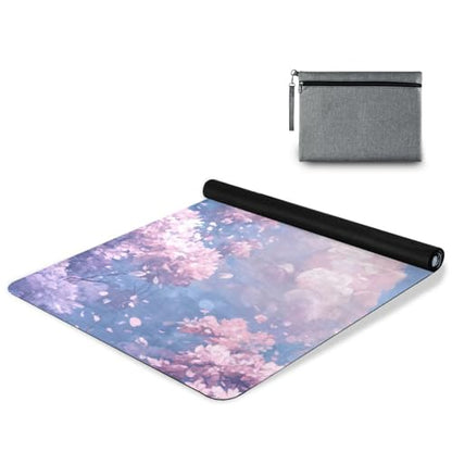 Kigai Travel Yoga Mat 71" x 24" Non Slip Natural Rubber Foldable Exercise Mat Ultra Thin 1.5mm Lightweight for Fitness, Pilates & Home Workout, Colorful Clouds