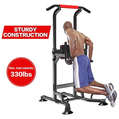 Power Tower Height Adjustable 59”-90” Dip Station Pull Up Bar Multi-Function for Home Gym Fitness Workout Exercise Equipment Strength Training