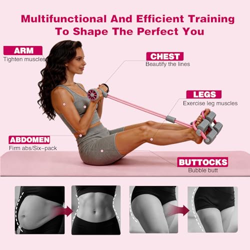 Resistance Bands with Handles, 6 Tube Pedal Resistance Band for Exercise, Dual Pedal Adjustable Resistance, Ab Roller Handle Full Body Home Workout Equipment for Abs, Legs, Arms, Women
