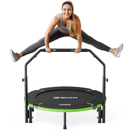 BCAN SP3 40/48" Exercise Rebounder Trampoline for Adults, Handlebar, Indoor - color: 40IN-U-Handle-Green