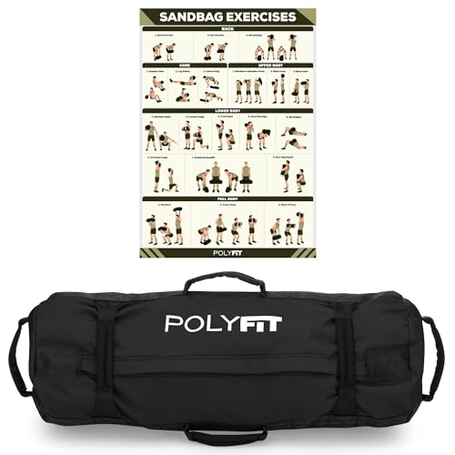 Polyfit Classic Sandbag - Workout Sandbag with 8 Gripping Handles - color: BLACK, size: Small (10-50lbs)