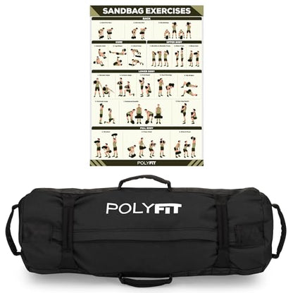 Polyfit Classic Sandbag - Workout Sandbag with 8 Gripping Handles - color: BLACK, size: Small (10-50lbs)