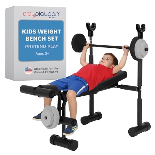 Play Platoon Kids Weight Bench Set or Squat Rack- Kids Gym Equipment for Home - Fitness Equipment for Boys - Workout and Exercise Equipment - Ages 3+