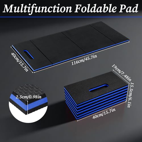 Foldable EVA Mat with Carrying Handle, 2.5cm Thick Foam Cushion Kneeling Pad High Density Water Resistant Anti Slip Knee Mat for Workout Exercise Mechanic Garages Picnics Gardening Camping Gym - color: Blue Border
