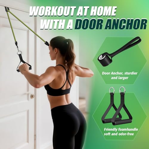 WHATAFIT Resistance Bands with Handles, 5-Level Exercise Bands for Workout - color: Green 16PCS