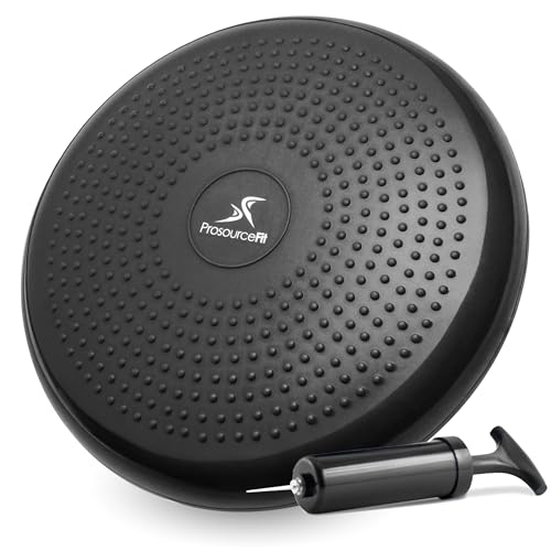 ProsourceFit Core Balance Disc Trainer, 14” Diameter with Pump for Fitness, Balance Training, or Seating; Wobble Board for Core Stability; Flexible Floor Cushions - color: Black
