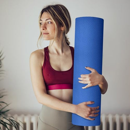 Yoga Mat Thick 1/5" Thick Non Slip Anti-Tear High Density Exercise Mat with Carrying Strap Large Yoga Mat for Floor, Gym, Fitness, Pilates, Stretching, Home Yoga, Workouts - color: Blue