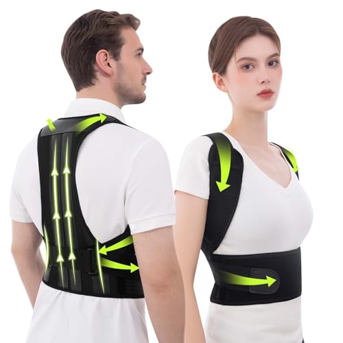 Posture Corrector for Women and Men Back Brace Straightener Instant Scoliosis Shoulder Straps Correction Hunchback Support Kyphosis Upright Trainer Thoracic Adjustable Belt (Black, Medium)