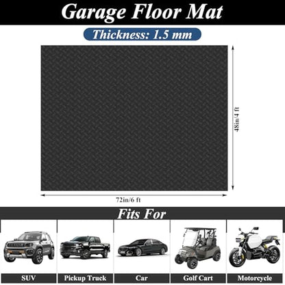 4 x 6 FT Garage Floor Mat, 1.5mm Thick Diamond Plate PVC Garage Flooring, Waterproof Trailer Mat Floor Protection for Home, Gym, Garage, and Vehicles - Black