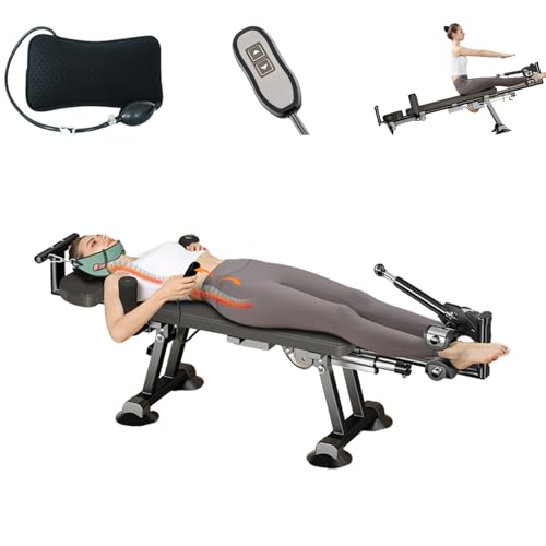 Fitness Full Body Traction Table, Massage Cervical Traction Bench & Lumbar Traction Bed, Home Stretch Decompression Machine for Tension Relief, Lumbar Stretching - color: Black