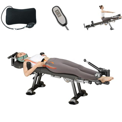 Fitness Full Body Traction Table, Massage Cervical Traction Bench & Lumbar Traction Bed, Home Stretch Decompression Machine for Tension Relief, Lumbar Stretching - color: Black