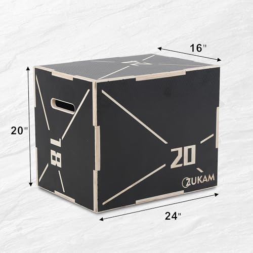 Non-Slip Wood Plyometric Jump Box- 3-in-1 Wooden Plyo Box for Home Gym and Outdoor Workout - size: 24" x 20" x 16"