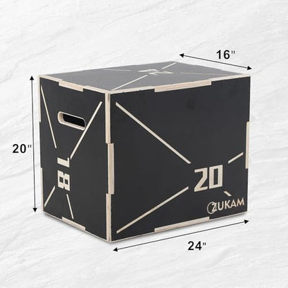 Non-Slip Wood Plyometric Jump Box- 3-in-1 Wooden Plyo Box for Home Gym and Outdoor Workout - size: 24" x 20" x 16"