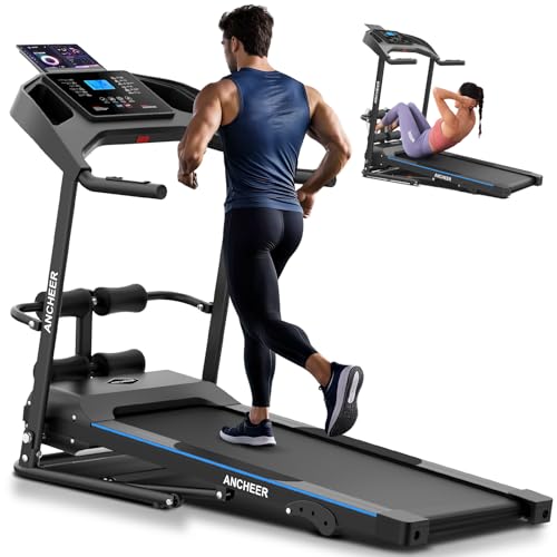 Foldable Treadmill with Sit Up Bench, 2025 Upgrade 3.5HP Portable Treadmills for Home with Incline 350 lbs Capacity, Smart LCD Display Body Fat& Heart Rate, Multifunction Exercise Equipment