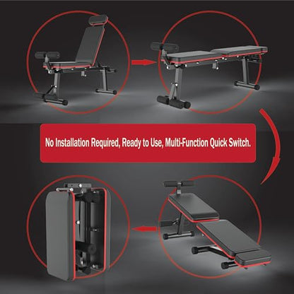 Adjustable Weight Bench, Foldable, Incline/Decline/Flat, Full Body Workout, Extended Head Design, 660 lbs/300 kgs Capacity