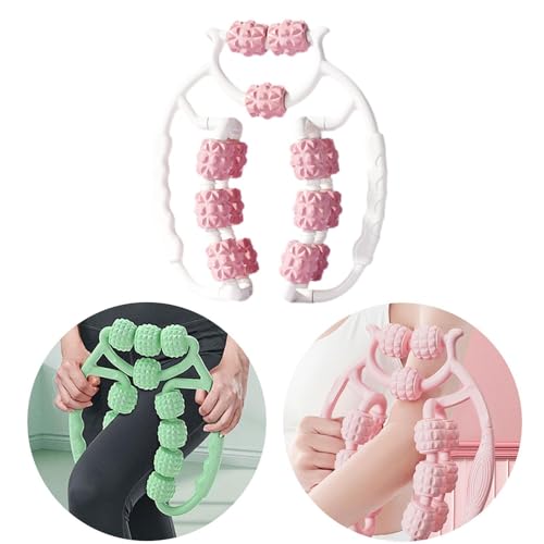 Massage Roller for Legs Foam Roll 15 Wheels Portable Exercise 360 ° Deep Tissue Massage Tool for Gym Physics, Pink - color: Pink