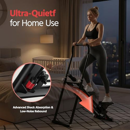 Stair Stepper for Home Gym Exercise, New Version Compact Folding Stair Climber with Quiet Shock-Absorbing Spring, Adjustable Resistance, Long Foam Grip, Stairmaster for Full-Body Workout Equipment