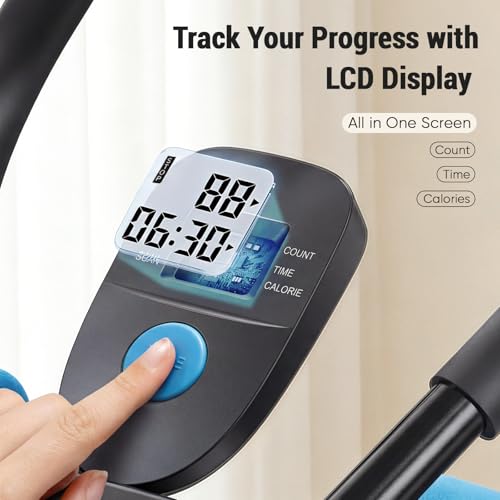 DUMOS Ab Workout Equipment for Home Gym, Exercise Machine Abs Trainer, Full Body Fitness System Adjustable for Abdominal Stomach Training, LCD Display, Knee Protection - color: Black&Blue