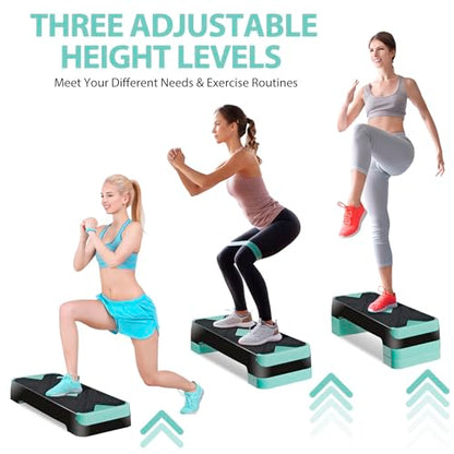 26.5" Aerobic Step Platform, Adjustable Height Exercise Workout Stepper, Stackable Risers Stepper for Exercise at Home Gym Workouts Fitness Equipment, Green