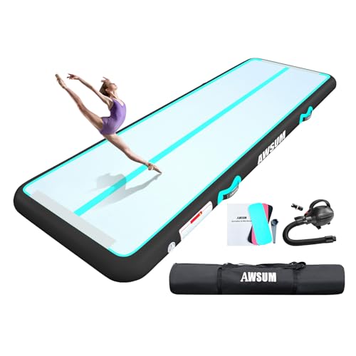 AWSUM Inflatable Gymnastics Mat, Tumble Track Air Mats with Pump - color: Mint Green/Black, size: 13ft*3.3ft*8in(4*1*0.2M)