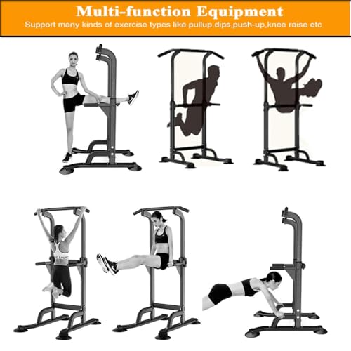 GarveeLife Power Tower - Pull Up & Dip Station for Home Gym, Heavy Duty 330Lbs Free Standing Workout Equipment With Adjustable Height 65"-82.7", Multi-Grip Bars, for Chin-Ups, Push-Ups, Leg Raises