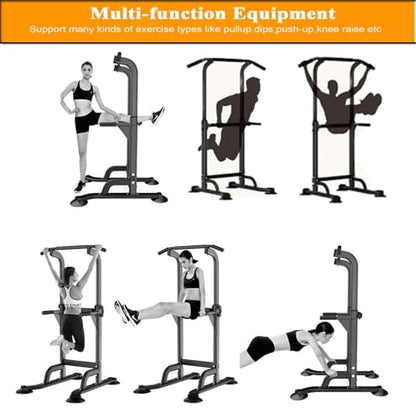 GarveeLife Power Tower - Pull Up & Dip Station for Home Gym, Heavy Duty 330Lbs Free Standing Workout Equipment With Adjustable Height 65"-82.7", Multi-Grip Bars, for Chin-Ups, Push-Ups, Leg Raises