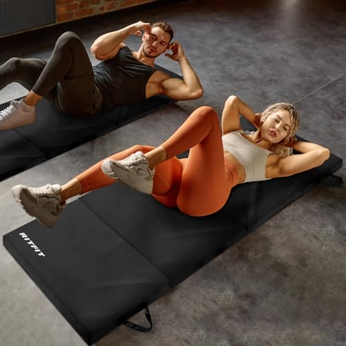 RitFit Upgraded Folding Exercise Mat, 2 Inch Thick Gymnastics Mat - color: Black(4' x 10')