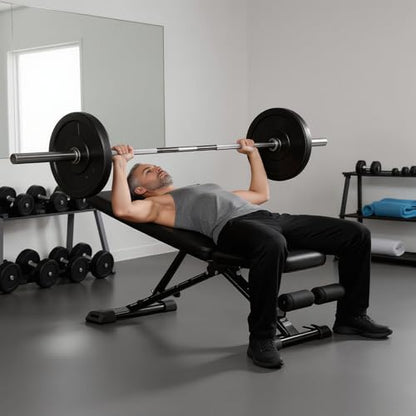 Foldable Adjustable Weight Bench with 2 Resistance Bands – Multi-Purpose Strength Training Bench for Home Gym, Incline/Decline/Flat Positions, Heavy Duty 600LBS Capacity, Quick Fold Storage