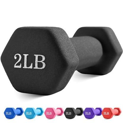 Portzon Weights Dumbbells with Neoprene Coating（Single）, 1LB-3LB Anti-Roll, Anti-Slip, Hexagonal Home Fitness Equipment for Shoulder, Neck, and Hand Training for Seniors over 55 old