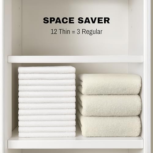 JMR White Bath Towels Bulk Pack of 12 (20x40) - 100% Cotton Lightweight & Quick-Dry Cotton Towels for Hotel, Rental Properties, Gym & Commercial Uses