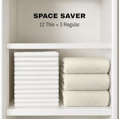 JMR White Bath Towels Bulk Pack of 12 (20x40) - 100% Cotton Lightweight & Quick-Dry Cotton Towels for Hotel, Rental Properties, Gym & Commercial Uses