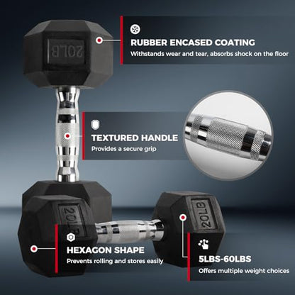 RitFit Rubber Hex Dumbbell Set with Storage Weight Rack - style: 210 LBS (5-30LB)