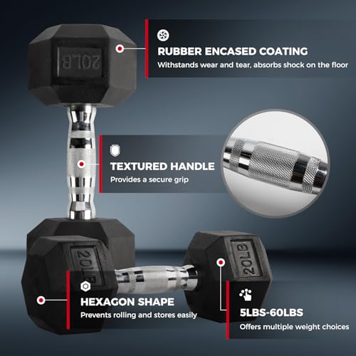 RitFit Rubber Hex Dumbbell Set with Storage Weight Rack - style: 450 LBS (5-45LB)