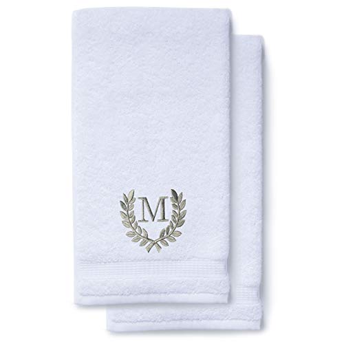 Decorative and Monogrammed Hand Towels for Bathroom Kitchen Makeup | Personalized Gift for Wedding-Bridal | Roman Font Custom Luxury Turkish Towel | Spa Collection, Oversized, 16 X 30 Inch, Set of 2 - color: Gray, size: Initial M