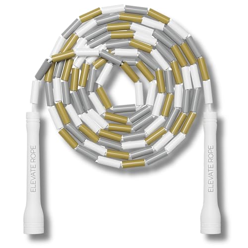 Pro-Grade Beaded Jump Rope for Beginners - color: White/Silver/Gold