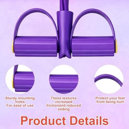 Pedal Resistance Band with Handle, Multifunction Foot Pedal Resistance Band, Full Body Resistance Bands for Home Workout and Office Exercise, Purple 6-Tube Pedal Resistance Band