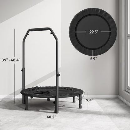 Premium Foldable Exercise Trampoline for Low-Impact Cardio Workouts, Indoor Fitness Jumping Mat with Stable Steel Frame