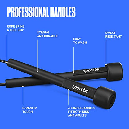 SPORTBIT Adjustable Jump Rope for Fitness and Exercise - color: Duo Black