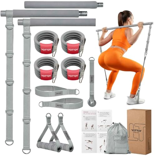 YOTTOY Pilates Bar Kit with Resistance Bands - 3-Bar Pilates Workout Equipment for Legs, Hips, Waist & Arms Workout, Portable Home Gym Exercise Equipment for Women & Men