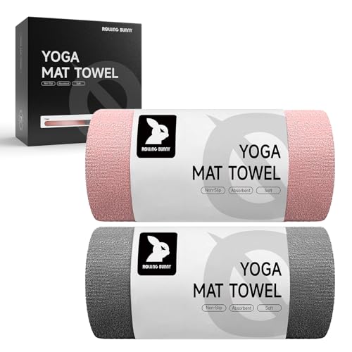 Yoga Mat Towel - Non-Slip Microfiber for Hot Yoga & Pilates | Super Absorbent, Lightweight & Machine Washable 72"x25" (Pink + Gray) - color: Pink + Gray