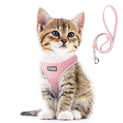 Fida Comfy Dog Harness with Leash, Cat Vest Harness Escape Proof, Breathable Lightweight Soft Mesh, Adjustable Reflective Step-in Harness for Puppy Toy Breeds & Extra-Small Pet (XXS, Pink) - color: Pink, size: XXS (Neck:11.4"-12.2"; Girth:12.6"-14.2")