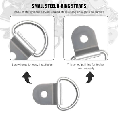 10PCS Small Steel D-Ring Tie Downs, Heavy Duty D Ring Tie Downs Strap Anchor Lashing Rings, Steel Tie-Down Hooks for Loads on Case Truck Cargo Trailers RV Boats, Car Accessories (Silver) - color: Silver, 10pcs