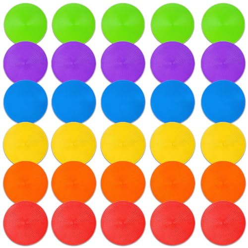 Poly Spot Markers 4 inch/9 inch Non-Slip Rubber Agility Training Markers Floor Dots Flat Field Cones for Football, Soccer, Basketball, School Exercise Drills, Dance Practice - style: 4.73 inch 30 Pcs (TPE)