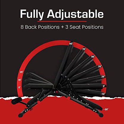 Adjustable Weight Bench By Core Home Fitness, Foldable Adjustable Bench for Full Body Workout, Incline/Decline/Flat Benchs FAB100