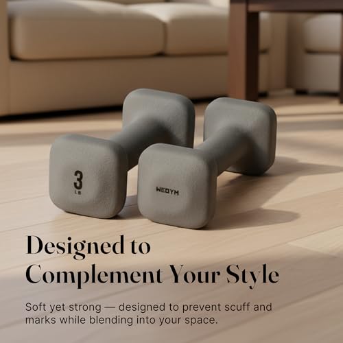 WeGym SafeGrip Square Dumbbells with Anti Slip Handles, Aesthetic Free Weights for Home Workouts, Stable Design Prevents Rolling during Floor Exercises - color: Slate, style: 3LB Pair