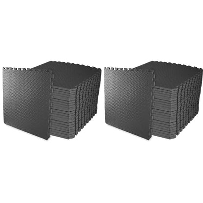 BalanceFrom 2-Pack 24-Count 24x24x0.75 Inch EVA Interlocking Foam Exercise Tile Mat, Black – Non-Slip Puzzle Flooring for Home Gym, Fitness Studio, or Playroom