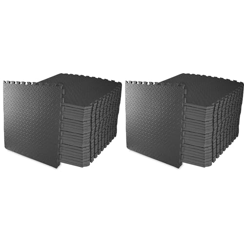 BalanceFrom 2-Pack 24-Count 24x24x0.75 Inch EVA Interlocking Foam Exercise Tile Mat, Black – Non-Slip Puzzle Flooring for Home Gym, Fitness Studio, or Playroom