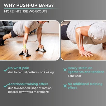 PULLUP & DIP Parallettes - Push Up Handles with Ergonomic Wooden Handles & Heavy-Duty Steel - Non-slip Parallettes Bars for Strength Training and Calisthenics - Press Up Handles for Push Ups
