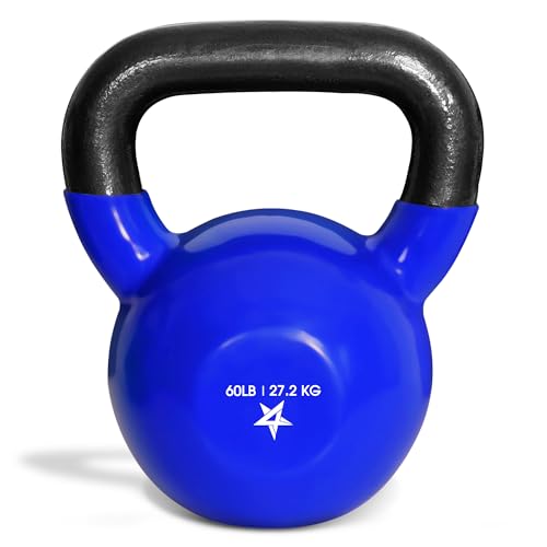 Yes4All Kettlebell, 5-100 LB Vinyl Coated Cast Iron Strength Training Kettlebells for Home Gym Exercises, Fitness, Full Body Workout Equipment, Push Ups, and Grip Strength - color: M. 60LB - Dark Blue, style: Vinyl Coated