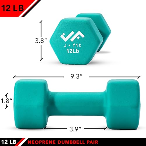 JFIT Dumbbell Pairs or Sets – Neoprene & Vinyl Coated Hand Weights for Home Gym, Strength Training, Aerobics, Cardio Exercise and Fitness - size: 12 lbs (Pair), style: Dumbbell Pair